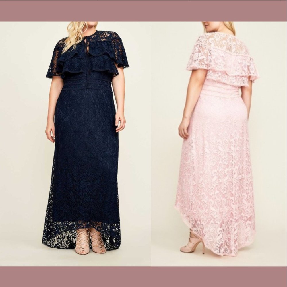 NEW $508 Tadashi Shoji [ PLUS SZ 20W ]‎ Aileen High Low Lace Gown in Blue